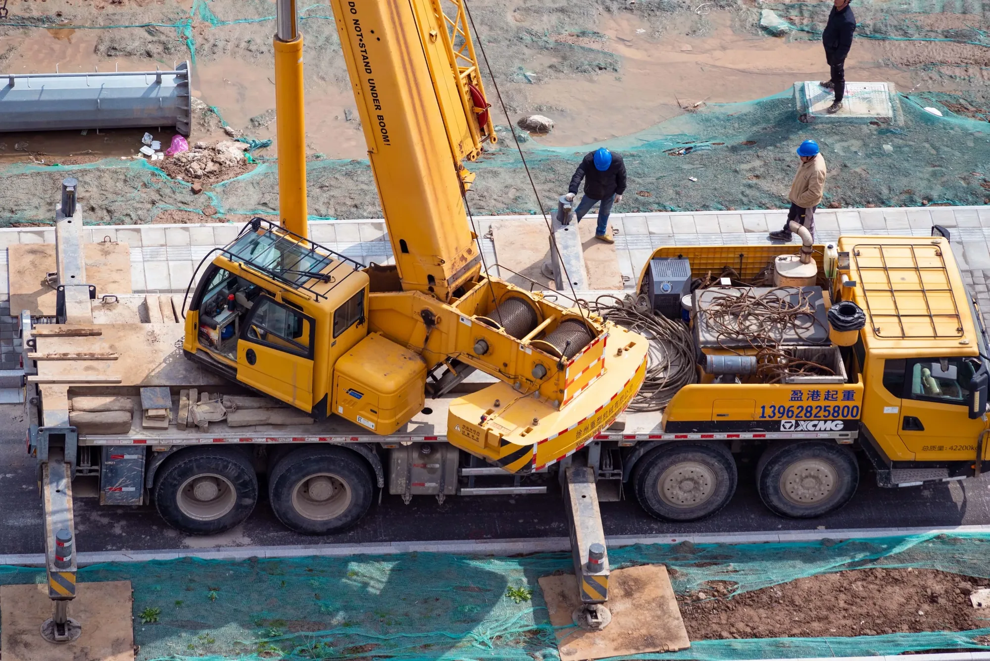 active construction site photographed from an aerial drone perspective