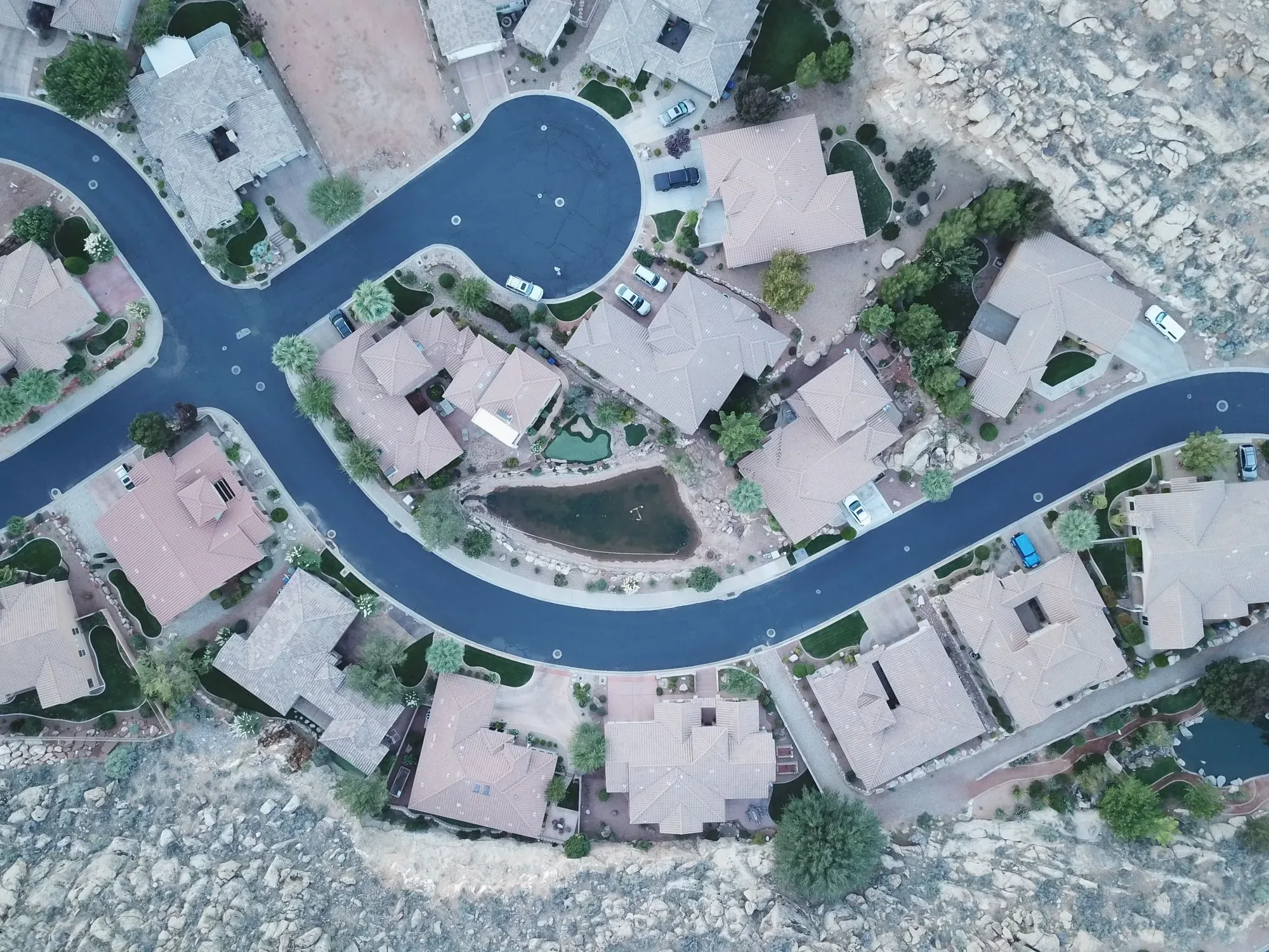 property and surrounding context photographed from an aerial drone perspective